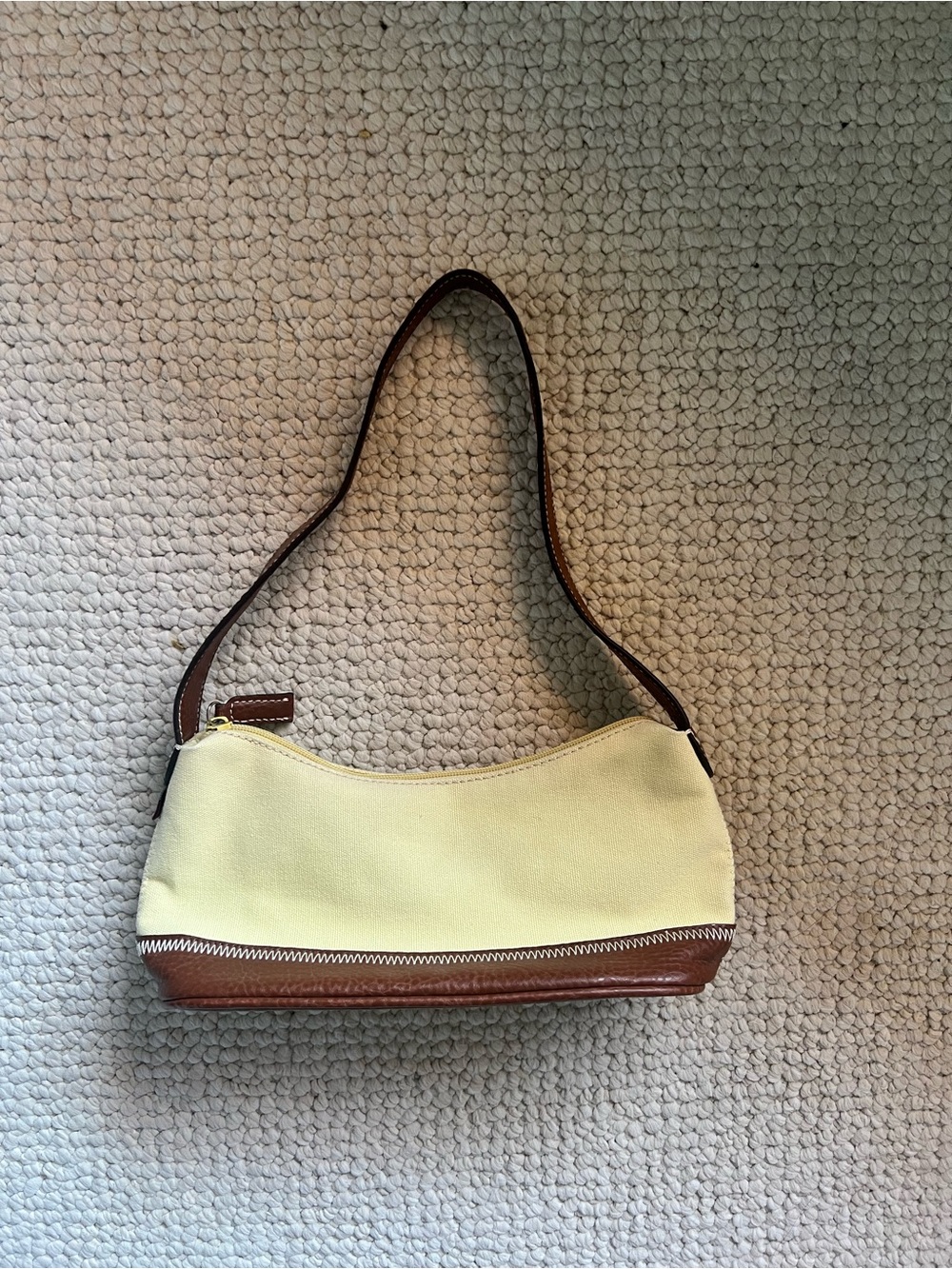 Tommy Canvas and Brown Leather Shoulder Bag - Cream/Brown